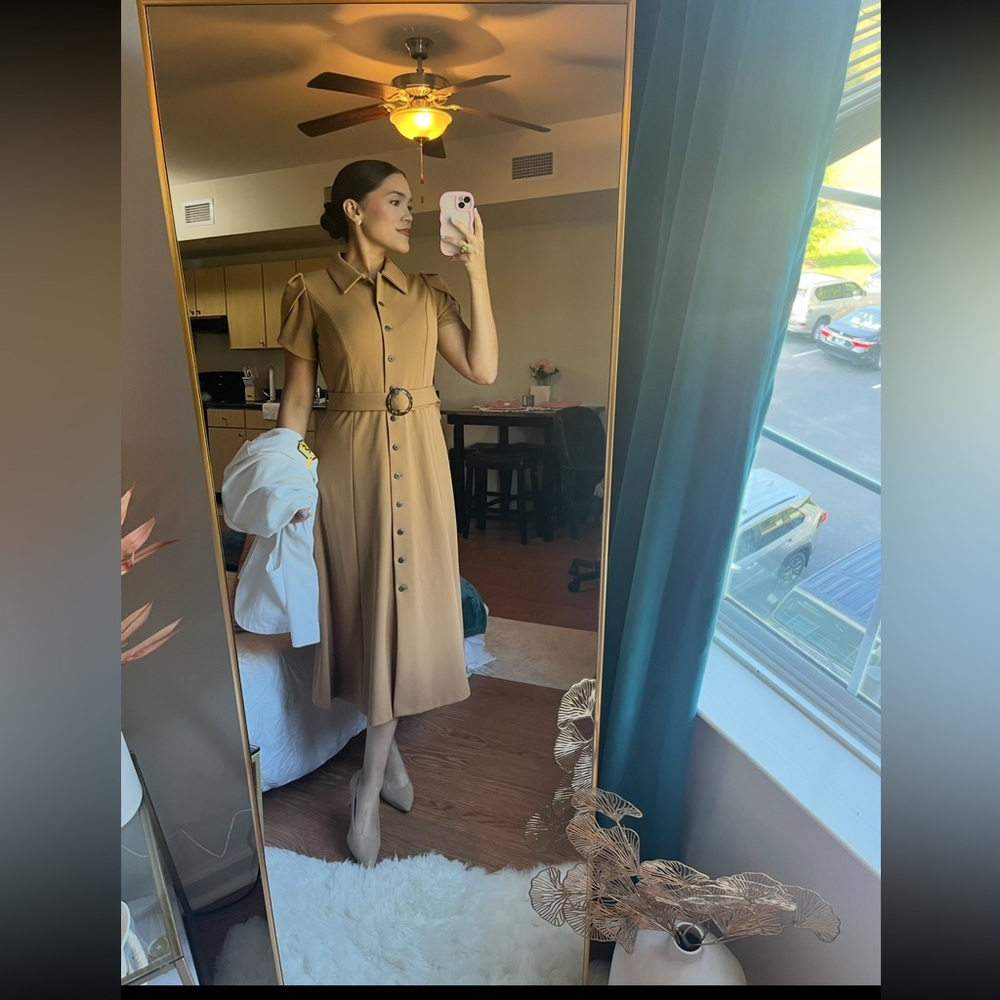 Tan Button-Down Dress